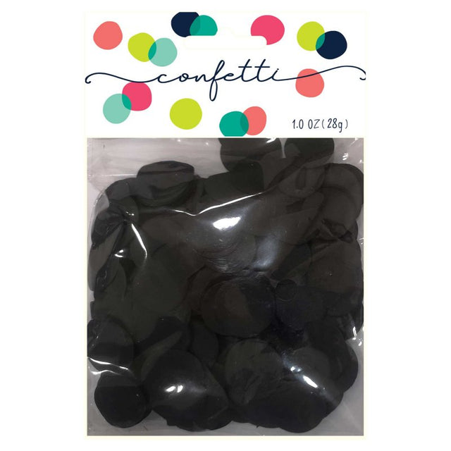 Black paper confetti circles (28g) for stylish party decor, perfect for weddings, birthdays, or corporate events.