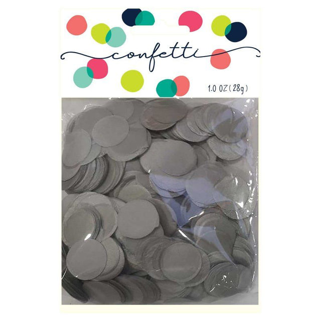 Shimmering silver 2cm confetti circles made from premium 28g tissue paper, perfect for elegant party decorations.