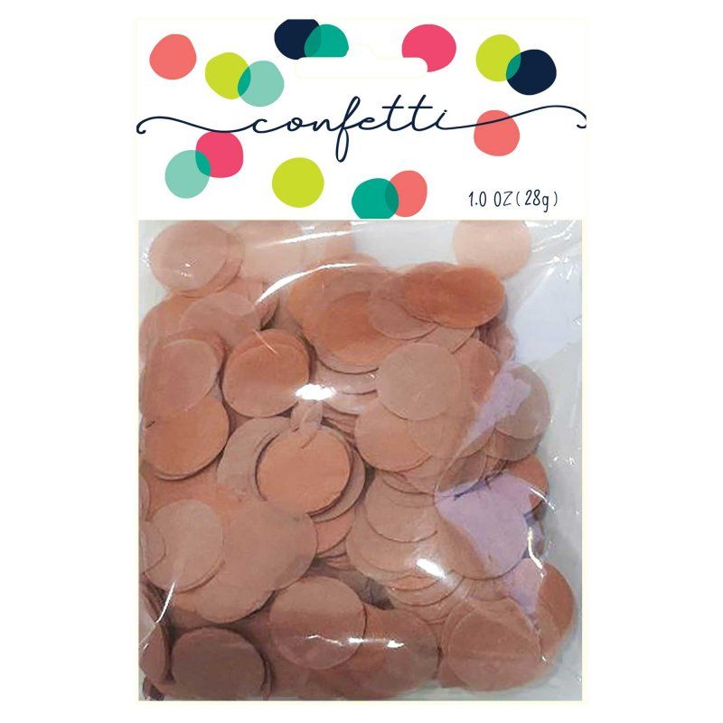 Rose gold confetti circles in 2cm, made of premium tissue paper, perfect for elegant party decorations and celebrations.