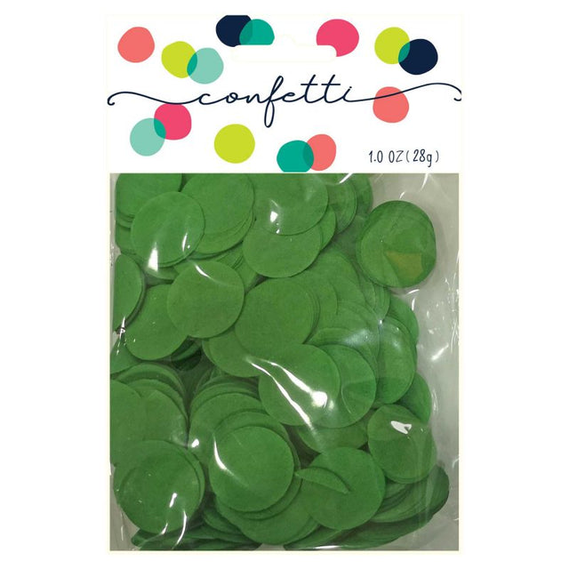 Dark green 2cm tissue paper confetti circles, perfect for elegant table decorations and festive events. Eco-friendly and vibrant.