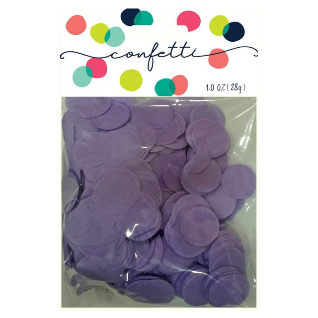 Lavender 2cm tissue paper confetti circles, 28g, ideal for decorating celebrations with eco-friendly elegance.