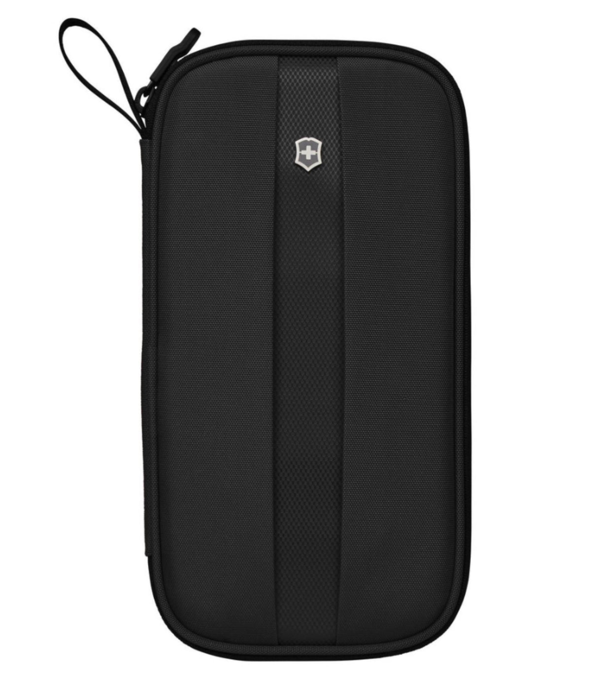 Victorinox black travel organizer wallet featuring RFID protection, spacious compartments, and dedicated card slots for secure travel.