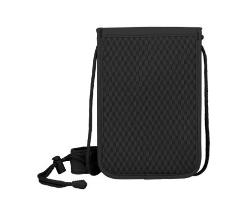 Black RFID Security Pouch from Victorinox for safe storage of travel documents and currency, discreetly worn under clothing.