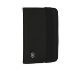 Sleek black Victorinox RFID passport holder with slots for ID and credit cards, ensuring security and organization while traveling.