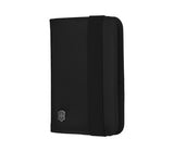 Sleek black Victorinox RFID passport holder with slots for passport, ID, and cards; features secure closure and RFID protection.