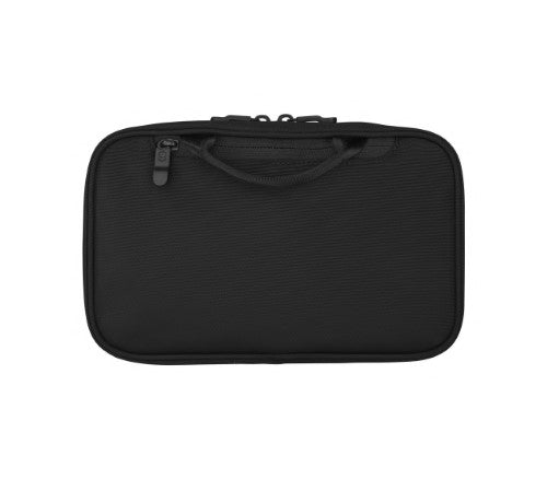 Black Zip-Around Travel Kit by Victorinox featuring a tri-fold design, multiple pockets, and antibacterial lining for organized travel.