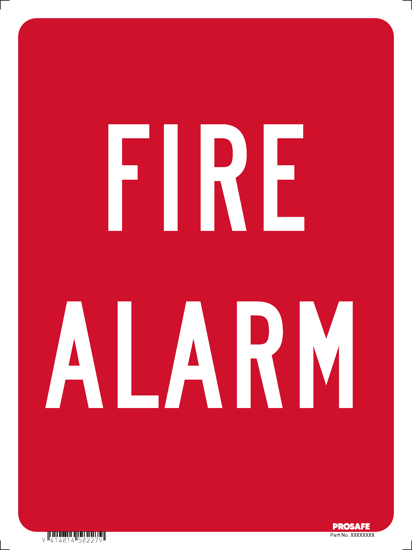 Fire alarm sign made of 3mm ACM, measuring 225mm x 300mm, indicating the direction to the fire alarm.