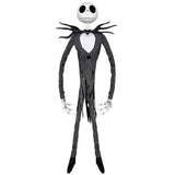 Life-sized animatronic Jack Skellington from Nightmare Before Christmas, moves jaw and plays sounds, perfect Halloween decor.