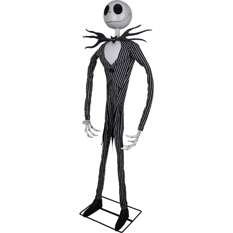 Life-sized Animatronic Jack Skellington, 182cm tall, moves jaw and sounds, perfect for Halloween decor and themed collectibles.