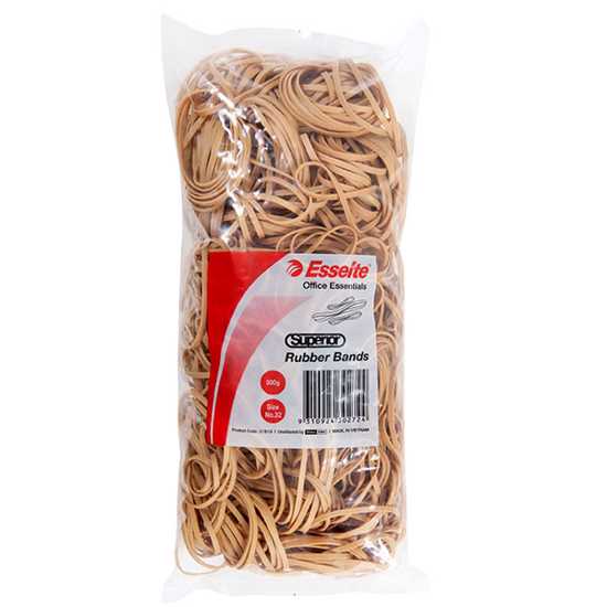 Durable Esselte Superior Rubber Bands Size 32 in 500g bag, perfect for organizing documents and various DIY projects.