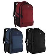 Vibrant red Victorinox VX Sport EVO Daypack featuring padded laptop compartment, adjustable straps, and smart organization pockets.