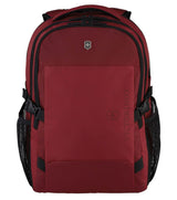 Victorinox VX Sport EVO 16" red daypack for laptops, featuring padded compartments, organized pockets, and adjustable straps.