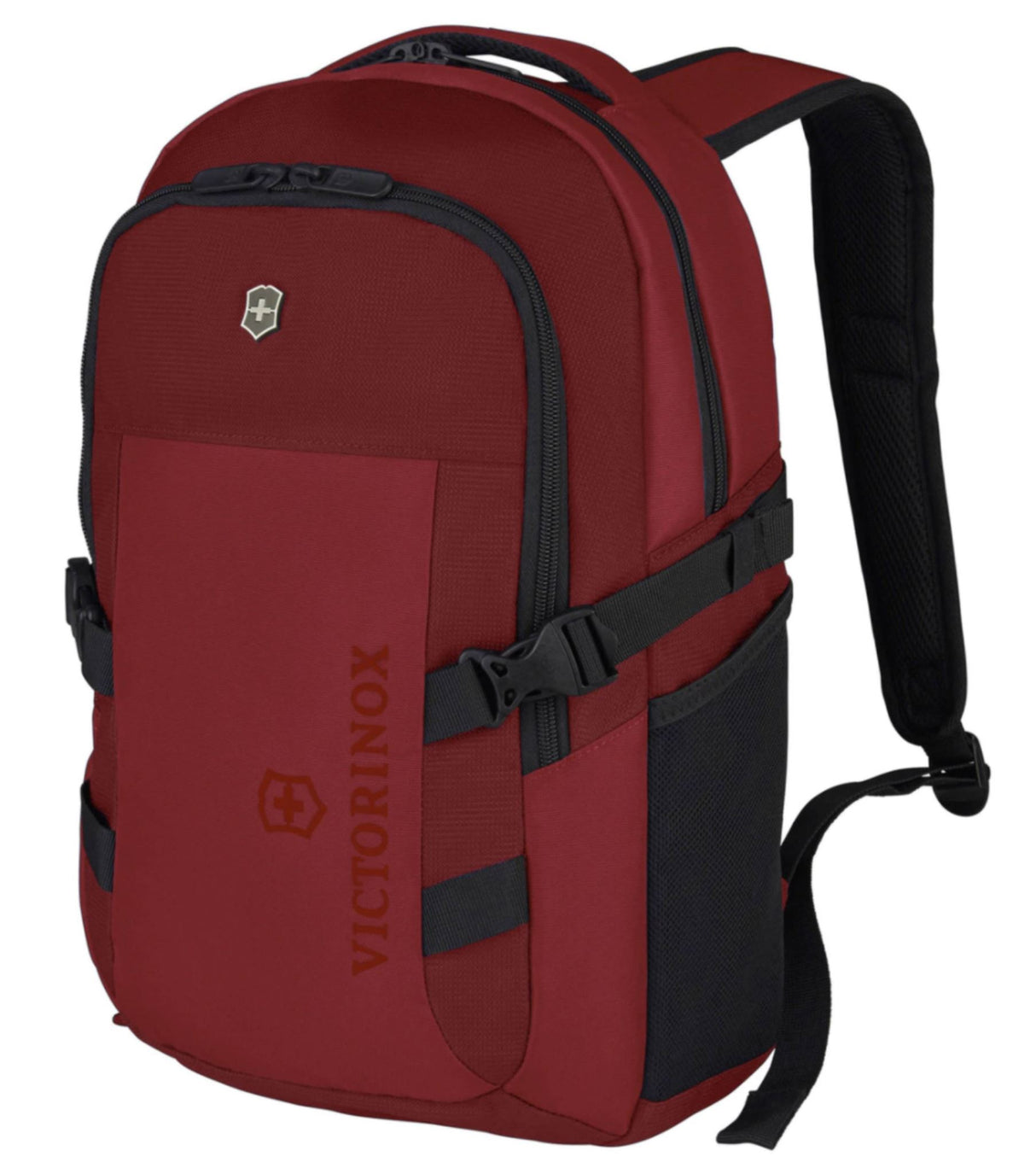 Sleek black Victorinox VX Sport EVO Compact Backpack for 15" laptops, featuring padded comfort, multiple pockets, and durable design.