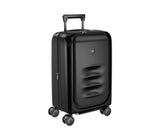 Victorinox Spectra Frequent Flyer Carry-On in black, crafted from recycled polycarbonate, featuring expandable capacity and easy-access pockets.