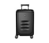 Victorinox Spectra Frequent Flyer carry-on luggage in black, made of recycled polycarbonate, expandable with easy-access pockets.