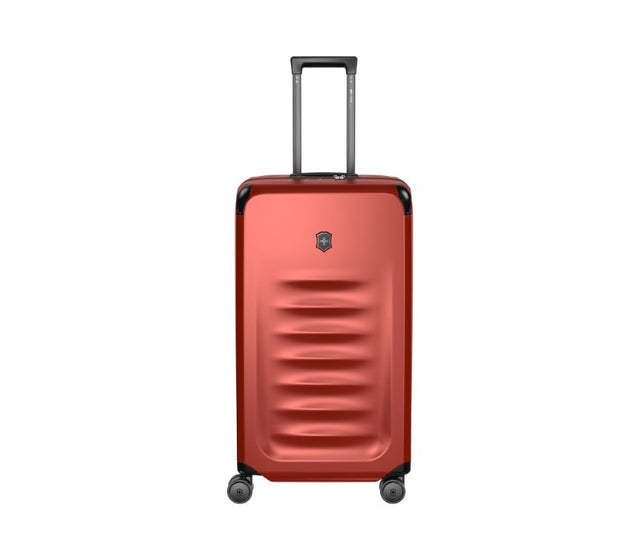 Victorinox Spectra 3.0 Large Red Suitcase with 99L capacity, durable SORPLAS™ material, and smooth 360-degree wheels.