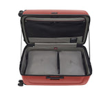 Large red Victorinox Spectra 3.0 suitcase, 99L capacity, SORPLAS recycled polycarbonate, dual-caster wheels, and packing cubes.