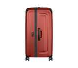 Red Victorinox Spectra 3.0 Trunk Large suitcase, 99L capacity, durable SORPLAS polycarbonate, with packing cubes and smooth wheels.