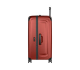 Striking red Victorinox Spectra 3.0 Trunk Large suitcase with 99L capacity, dual-caster wheels, and compressible packing cubes.