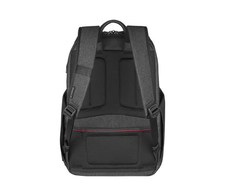 Sleek black Victorinox laptop backpack designed for 15" devices with 360° protection and antibacterial lining for urban commuting.