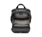 Victorinox black laptop backpack with 360° protection, antibacterial lining, and lockable zippers for secure urban commuting.