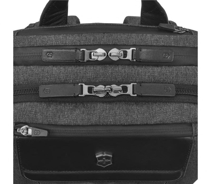 Victorinox Architecture Urban 2 Deluxe Laptop Backpack in black, featuring 360° device protection, antibacterial lining, and secure compartments.