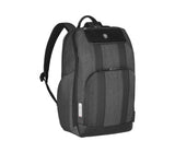 Sleek black Victorinox laptop backpack for 15" devices, featuring 360° protection, antibacterial lining, and smart compartments.