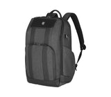 Sleek black Victorinox laptop backpack with 360° protection, antibacterial lining, and spacious compartments for tech essentials.