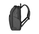 Victorinox black laptop backpack with 360° protection, antibacterial lining, and spacious compartments for tech essentials.