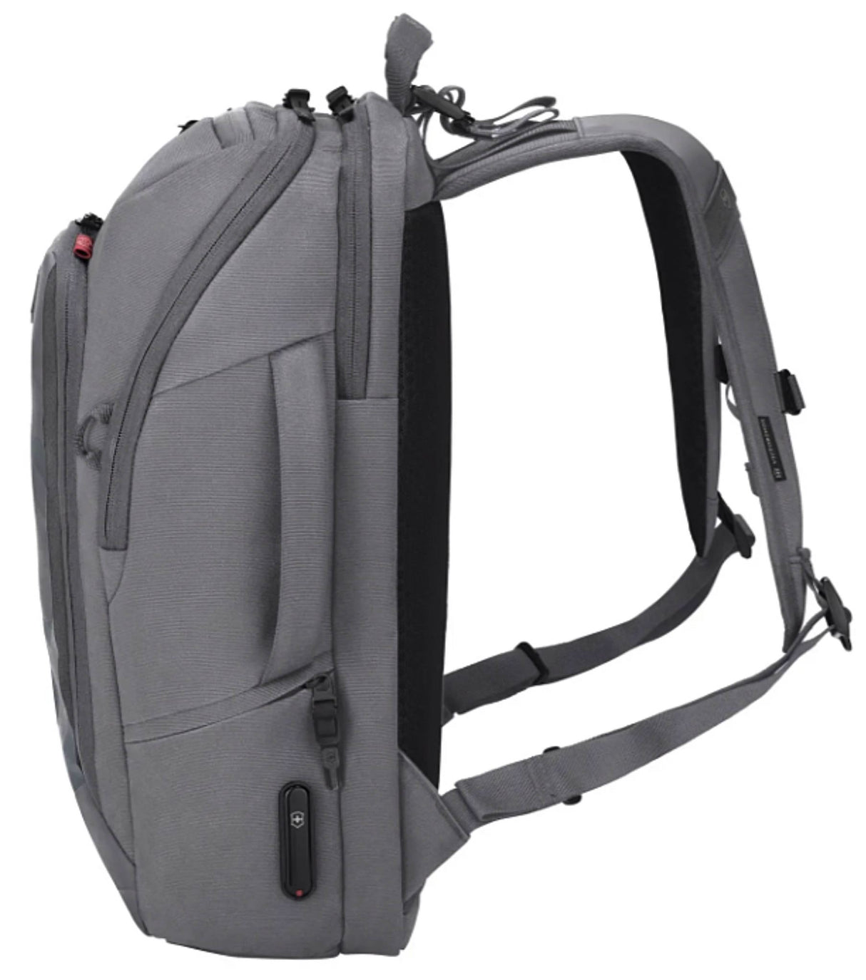 Grey Victorinox Touring 2.0 Commuter Daypack with 15" laptop pocket, waterproof pouch, and helmet net for cyclists.