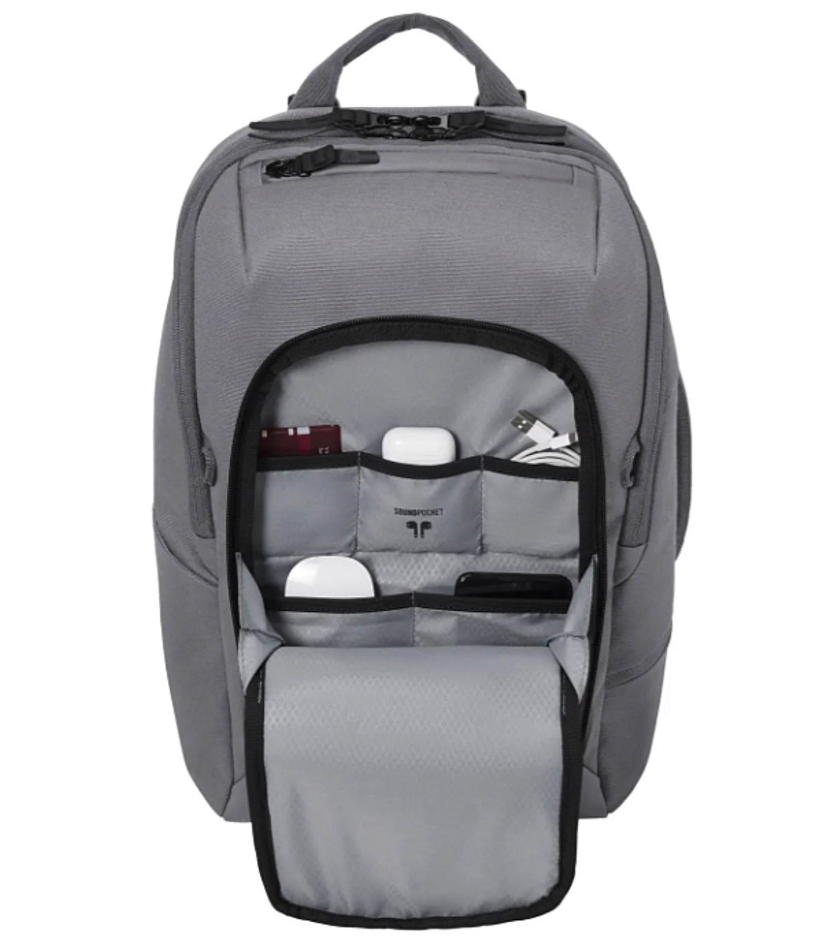 Grey Victorinox Touring 2.0 Commuter Daypack designed for 15" laptops, featuring waterproof pouch, helmet net, and safety light attachment.