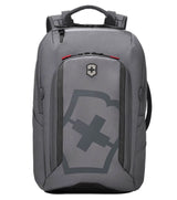 Victorinox Touring 2.0 Grey backpack with a 15" laptop pocket, waterproof pouch, and concealed helmet storage.