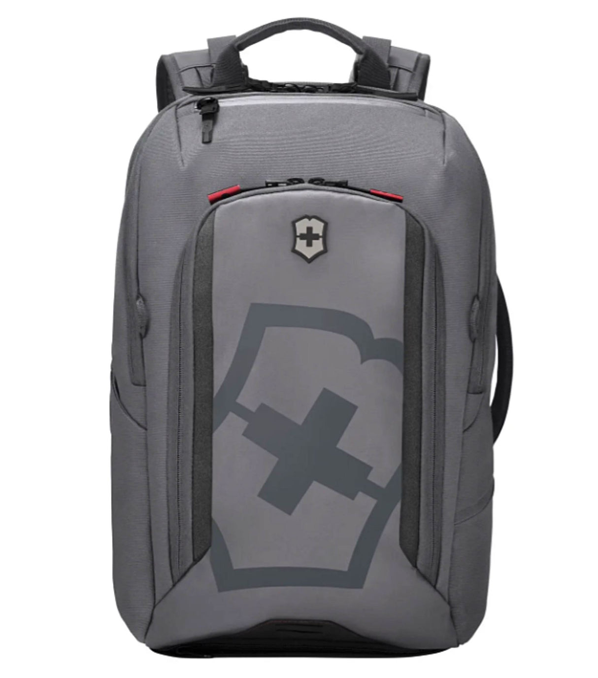 Sleek black Victorinox Touring 2.0 daypack, featuring a 15" laptop pocket and removable waterproof pouch for commuters.