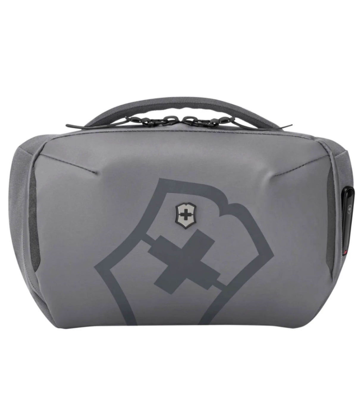 Sleek black Victorinox Touring 2.0 Sling Bag with adjustable strap, waterproof features, and personalization option.