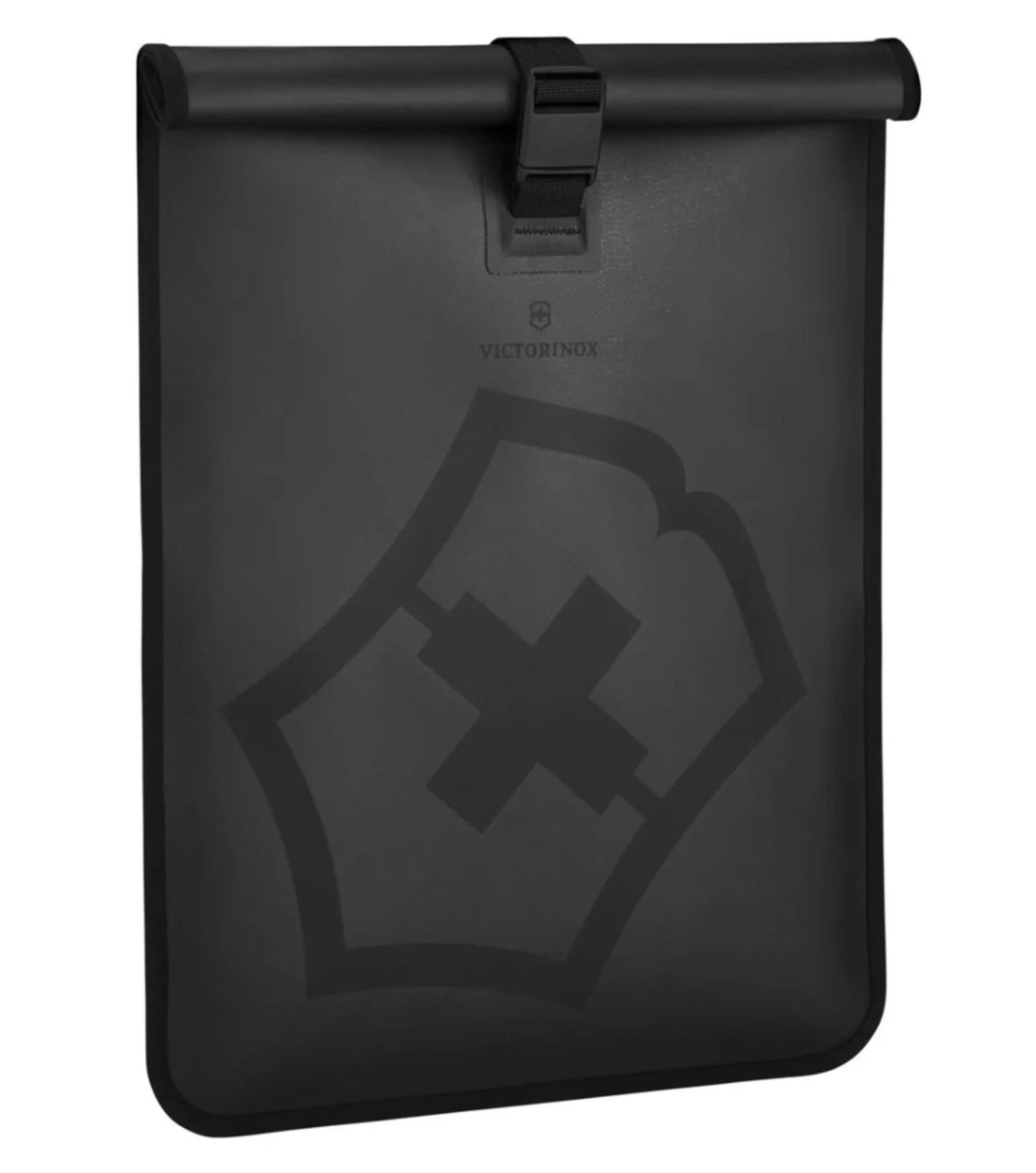 Victorinox Touring 2.0 Waterproof Black Laptop Sleeve for 15" devices, featuring roll top closure and magnetic clasp.