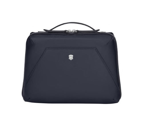 Victorinox Victoria Signature Beauty Case in Midnight Blue, stylish and organized toiletry bag with detachable pouch and hanging hoop.