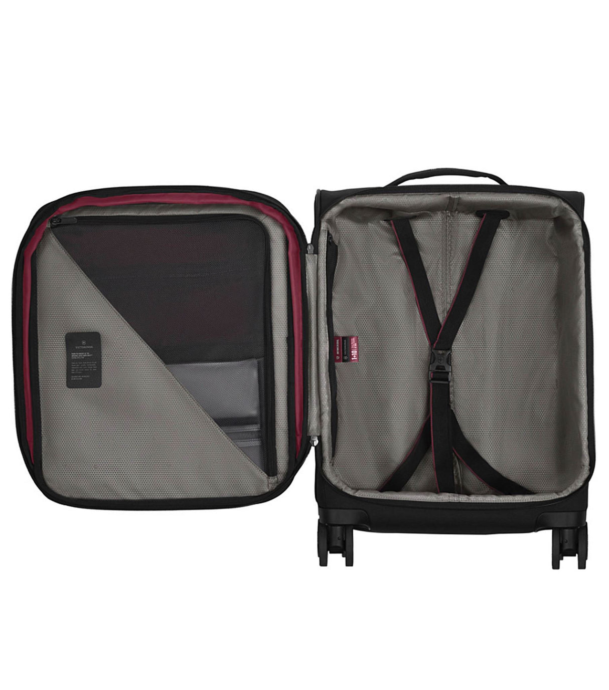 Lightweight black carry-on luggage with expandable design, dual-caster wheels, and sustainable materials for efficient travel.