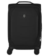 Lightweight black expandable softside carry-on luggage with dual-caster wheels and ergonomic handle for easy travel.