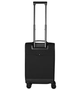 Lightweight black expandable carry-on luggage with dual-caster wheels, ergonomic handle, and TSA-approved lock for easy travel.