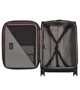 Victorinox Crosslight 68 cm black softside suitcase with expandable feature, dual-caster wheels, and eco-friendly design.