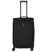 Victorinox Crosslight 68 cm softside luggage in black, made from recycled PET, features expandable storage and smooth dual-caster wheels.