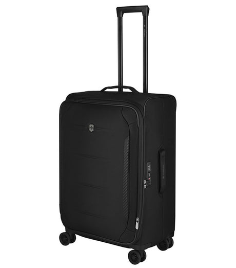 Victorinox Crosslight black softside luggage, 68 cm, expandable, eco-friendly with recycled materials, smooth dual-caster wheels.