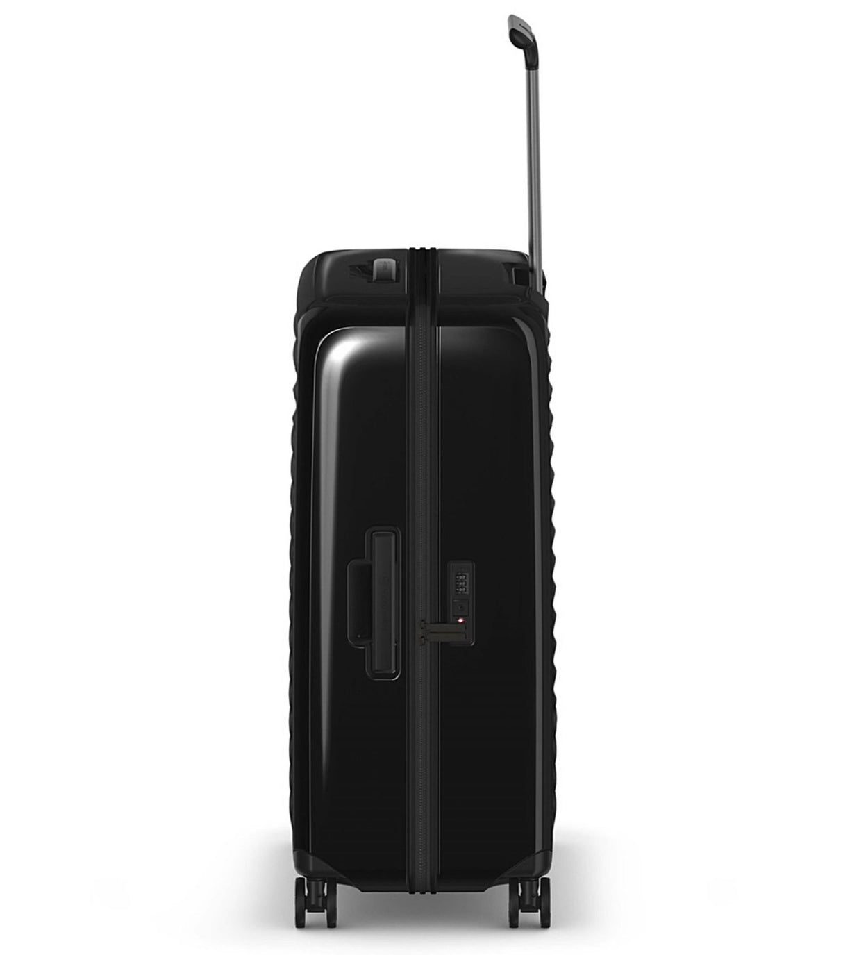 Victorinox Airox 75 cm hardside luggage in black, featuring durable polycarbonate, smooth-rolling wheels, and TSA-approved lock.