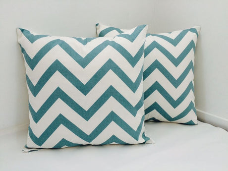 Blue chevron cushion covers set of two, made of thick linen fabric, stylish and easy to maintain for home décor.