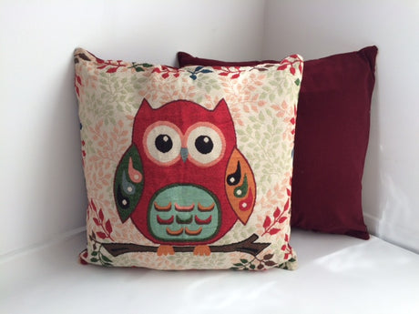 Set of 2 Night Owl cushion covers featuring vibrant designs, thick fabric, and a soft velvety back; ideal for home decor.