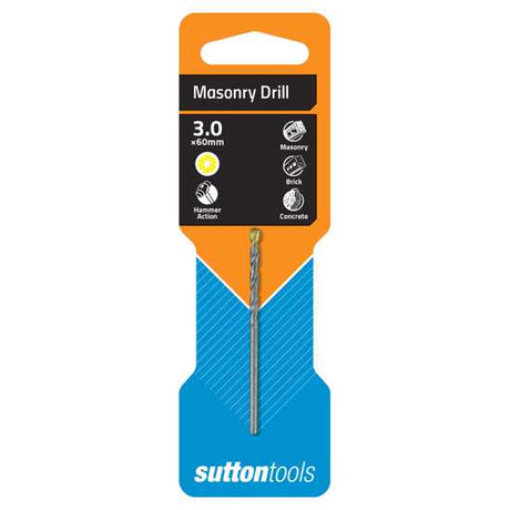 Sutton Masonry Drill 3mm with Tungsten Carbide tip for efficient drilling in stone, brick, and concrete, ensuring durability.