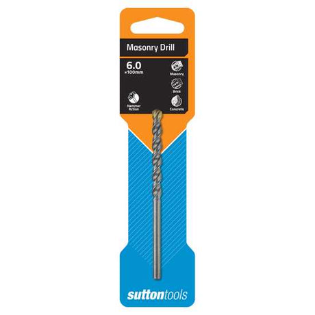 Sutton 6mm masonry drill bit with Tungsten Carbide tip for fast, aggressive drilling in brick, concrete, and stone.