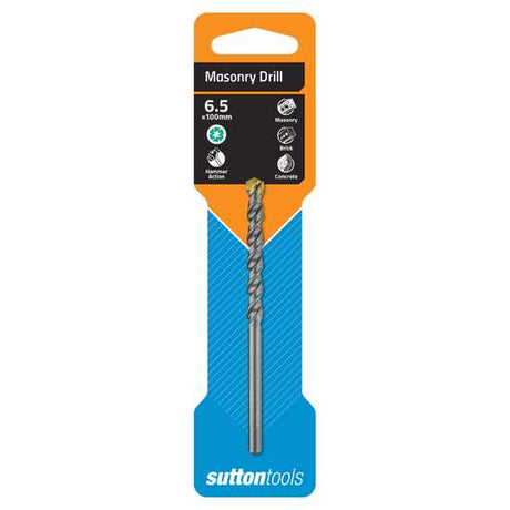 Sutton Masonry Drill 6.5mm with tungsten carbide tip, designed for efficient drilling in stone, brick, and concrete.