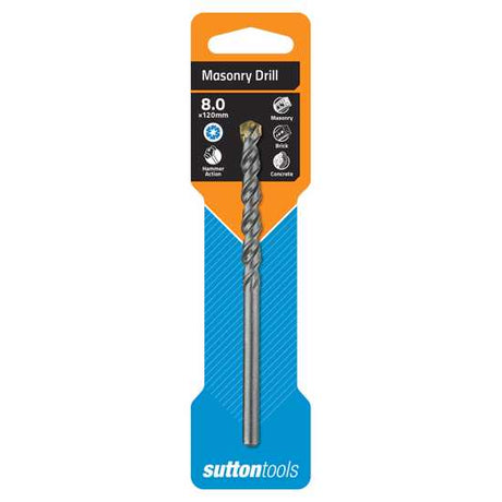 Sutton Masonry Drill 8mm with tungsten carbide tip for fast, efficient drilling in stone, brick, and concrete. Durable and versatile.