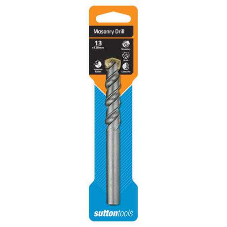 Sutton Masonry Drill 13mm featuring tungsten carbide tip for fast drilling in masonry, stone, and concrete.